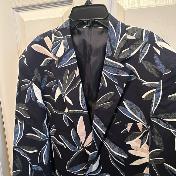 Stacy Adams Men’s Blue Green Floral Tropical Hawaiian Blazer Coat size 42L - Picture 2 of 6